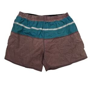 Vintage 90s Colorblock Built In Brief Swim Trunks 6" Inseam Brown Teal XL